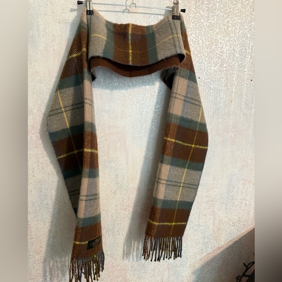 Unknown Plaid Scarf - Brown, Green, Tan, 100% Cashmere, Hand Taylored 61 x 12 - Picture 2 of 6